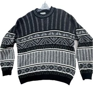 Vintage AREA By Tag Sweater Mens Large Geometric‎ Knit USA Made Grandpa 90s